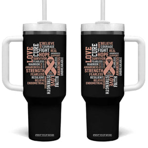 Endometrial Cancer Awareness Tumbler With Handle Warrior Survivor Peach Ribbon