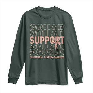 Endometrial Cancer Awareness Long Sleeve Shirt Support Squad Ribbon Warrior
