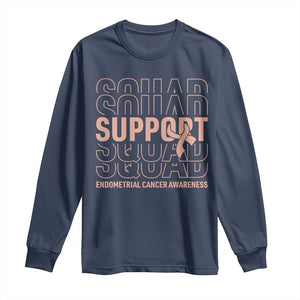 Endometrial Cancer Awareness Long Sleeve Shirt Support Squad Ribbon Warrior