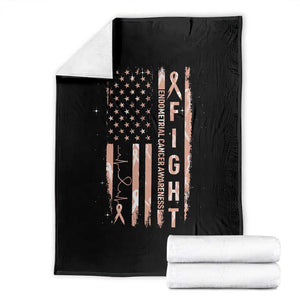 American Flag Endometrial Cancer Throw Blanket Fight Together Peach Ribbon Support Squad