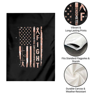 American Flag Endometrial Cancer Garden Flag Fight Together Peach Ribbon Support Squad
