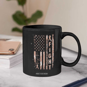 American Flag Endometrial Cancer Coffee Mug Fight Together Peach Ribbon Support Squad
