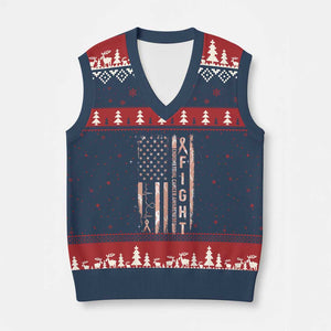 American Flag Endometrial Cancer V-Neck Knit Sweater Vest Fight Together Peach Ribbon Support Squad