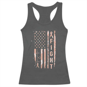 American Flag Endometrial Cancer Racerback Tank Top Fight Together Peach Ribbon Support Squad