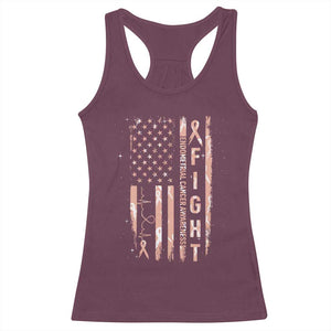 American Flag Endometrial Cancer Racerback Tank Top Fight Together Peach Ribbon Support Squad