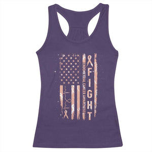 American Flag Endometrial Cancer Racerback Tank Top Fight Together Peach Ribbon Support Squad