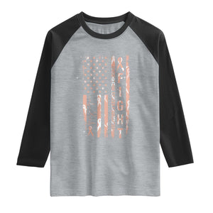 American Flag Endometrial Cancer Raglan Shirt Fight Together Peach Ribbon Support Squad