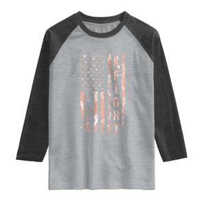 American Flag Endometrial Cancer Raglan Shirt Fight Together Peach Ribbon Support Squad