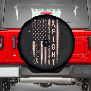 American Flag Endometrial Cancer Spare Tire Cover Fight Together Peach Ribbon Support Squad