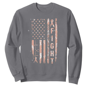 American Flag Endometrial Cancer Sweatshirt Fight Together Peach Ribbon Support Squad