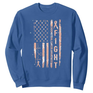 American Flag Endometrial Cancer Sweatshirt Fight Together Peach Ribbon Support Squad
