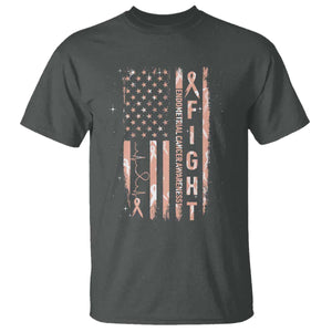 American Flag Endometrial Cancer T Shirt Fight Together Peach Ribbon Support Squad