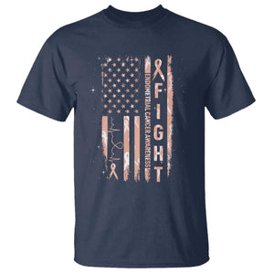 American Flag Endometrial Cancer T Shirt Fight Together Peach Ribbon Support Squad