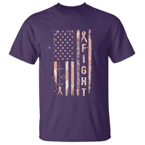 American Flag Endometrial Cancer T Shirt Fight Together Peach Ribbon Support Squad