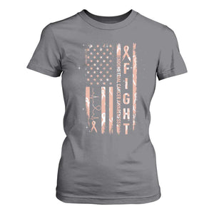 American Flag Endometrial Cancer T Shirt For Women Fight Together Peach Ribbon Support Squad