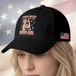 Strong Girl Endometrial Cancer Baseball Cap Cancer Messed With The Wrong Girl