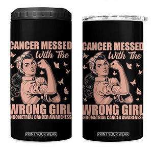 Strong Girl Endometrial Cancer 4 in 1 Can Cooler Tumbler Cancer Messed With The Wrong Girl