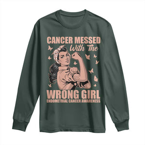 Strong Girl Endometrial Cancer Long Sleeve Shirt Cancer Messed With The Wrong Girl