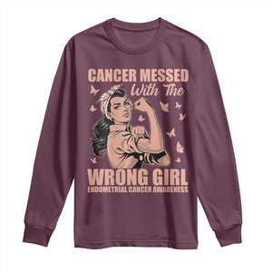 Strong Girl Endometrial Cancer Long Sleeve Shirt Cancer Messed With The Wrong Girl