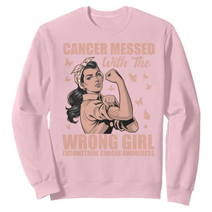 Strong Girl Endometrial Cancer Sweatshirt Cancer Messed With The Wrong Girl