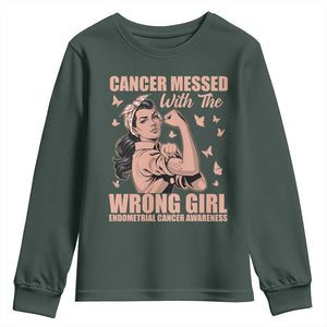 Strong Girl Endometrial Cancer Youth Sweatshirt Cancer Messed With The Wrong Girl