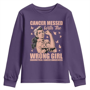 Strong Girl Endometrial Cancer Youth Sweatshirt Cancer Messed With The Wrong Girl