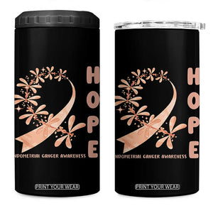 Peach Dragonfly Endometrial Cancer 4 in 1 Can Cooler Tumbler Hope And Strength