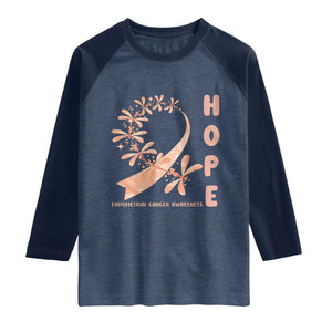 Peach Dragonfly Endometrial Cancer Raglan Shirt Hope And Strength