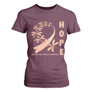 Peach Dragonfly Endometrial Cancer T Shirt For Women Hope And Strength