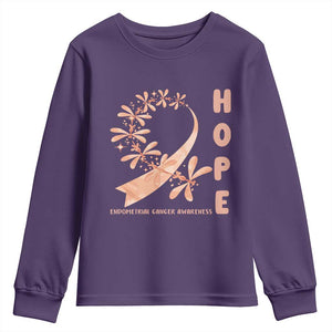 Peach Dragonfly Endometrial Cancer Youth Sweatshirt Hope And Strength