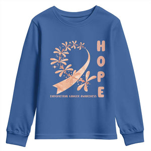 Peach Dragonfly Endometrial Cancer Youth Sweatshirt Hope And Strength
