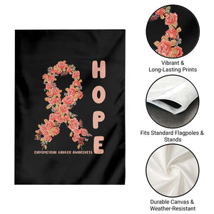 Endometrial Cancer Floral Ribbon Garden Flag Hope Peach Ribbon Warrior