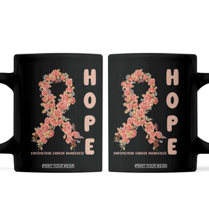 Endometrial Cancer Floral Ribbon Coffee Mug Hope Peach Ribbon Warrior