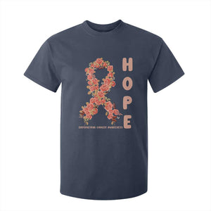 Endometrial Cancer Floral Ribbon T Shirt For Kid Hope Peach Ribbon Warrior