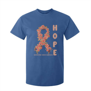 Endometrial Cancer Floral Ribbon T Shirt For Kid Hope Peach Ribbon Warrior