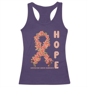 Endometrial Cancer Floral Ribbon Racerback Tank Top Hope Peach Ribbon Warrior