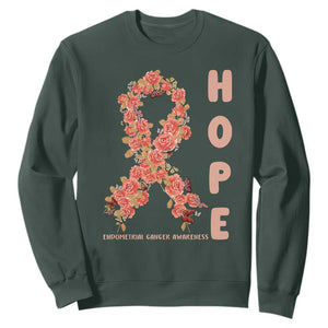 Endometrial Cancer Floral Ribbon Sweatshirt Hope Peach Ribbon Warrior