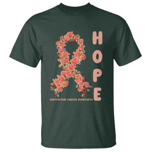 Endometrial Cancer Floral Ribbon T Shirt Hope Peach Ribbon Warrior