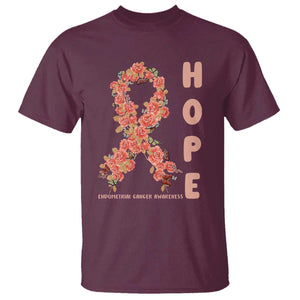 Endometrial Cancer Floral Ribbon T Shirt Hope Peach Ribbon Warrior