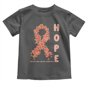 Endometrial Cancer Floral Ribbon Toddler T Shirt Hope Peach Ribbon Warrior