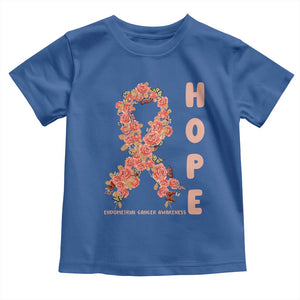 Endometrial Cancer Floral Ribbon Toddler T Shirt Hope Peach Ribbon Warrior