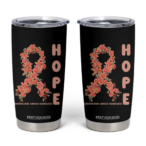 Endometrial Cancer Floral Ribbon Tumbler Cup Hope Peach Ribbon Warrior