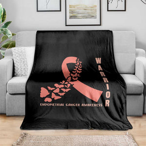 Endometrial Cancer Warrior Fighter Butterfly Throw Blanket Peach Ribbon Hope