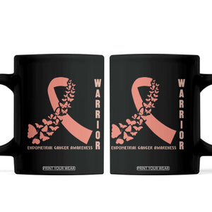 Endometrial Cancer Warrior Fighter Butterfly Coffee Mug Peach Ribbon Hope