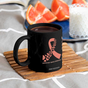 Endometrial Cancer Warrior Fighter Butterfly Coffee Mug Peach Ribbon Hope