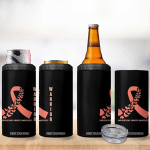 Endometrial Cancer Warrior Fighter Butterfly 4 in 1 Can Cooler Tumbler Peach Ribbon Hope