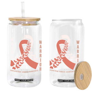 Endometrial Cancer Warrior Fighter Butterfly Glass Can Peach Ribbon Hope