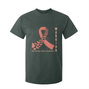 Endometrial Cancer Warrior Fighter Butterfly T Shirt For Kid Peach Ribbon Hope