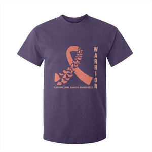 Endometrial Cancer Warrior Fighter Butterfly T Shirt For Kid Peach Ribbon Hope