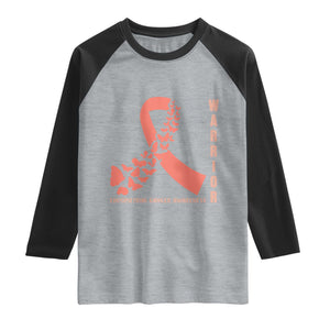 Endometrial Cancer Warrior Fighter Butterfly Raglan Shirt Peach Ribbon Hope